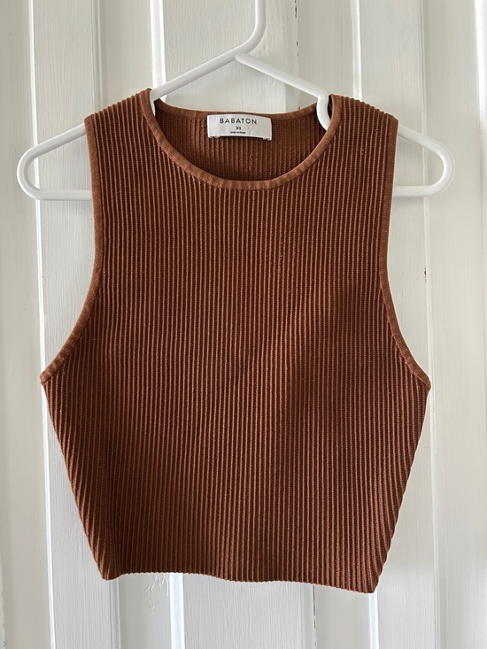 Babaton Tops - 106. Babaton Ribbed Tank Crop Top - Chestnut Brown